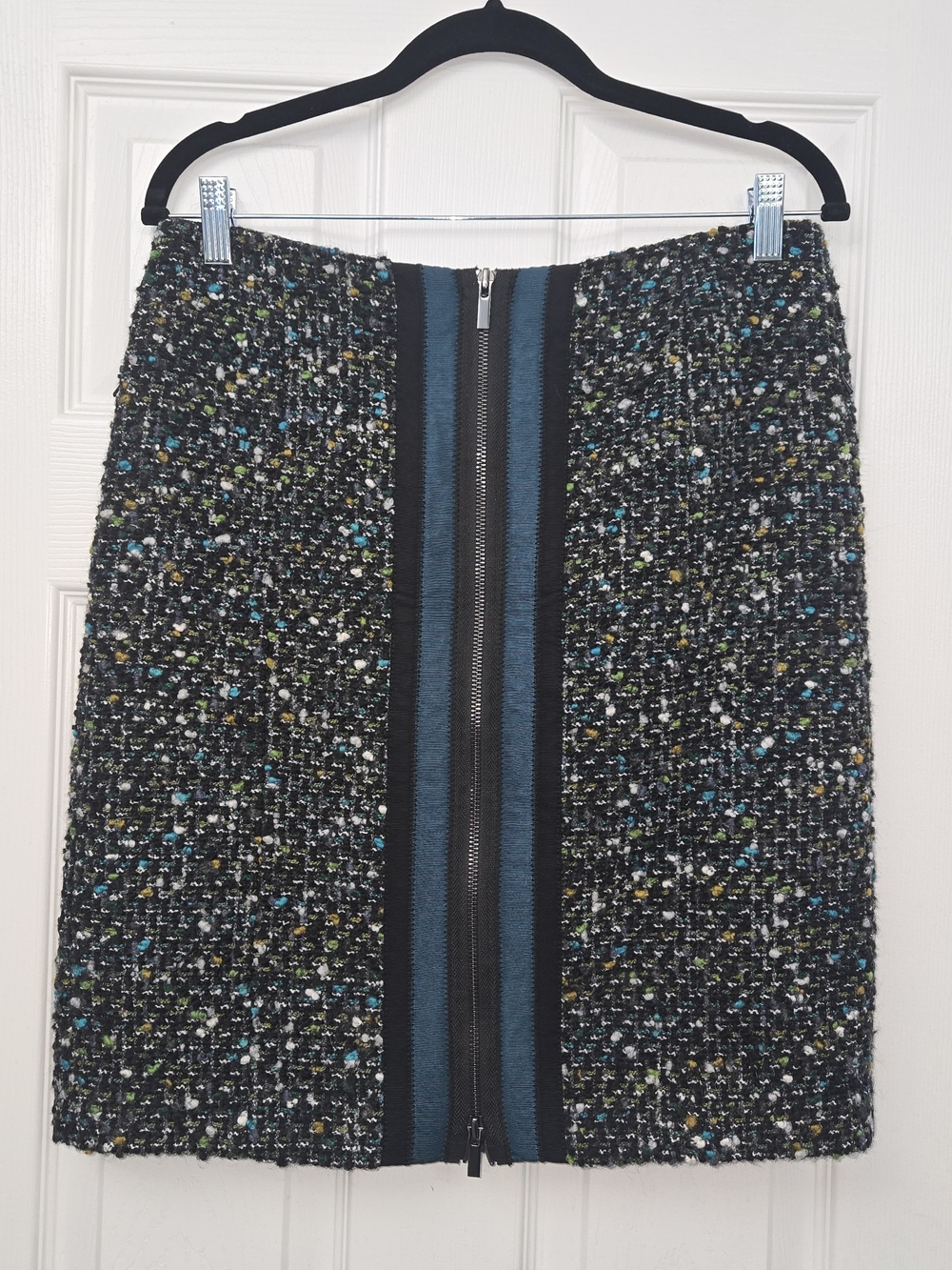W By Worth Black Teal Wool Blend Tweed Mini Skirt - Size 8 Dark Academia Preppy